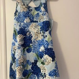 CeCe Blue and White Hydrangea Floral Dress
